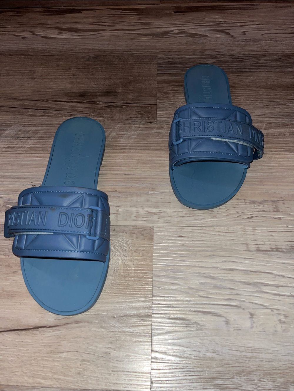 Blue Quilted Slide Sandals